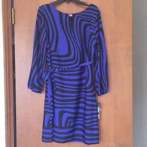 Tahari ASL Blue Black Swirl Dress KRISTIN
